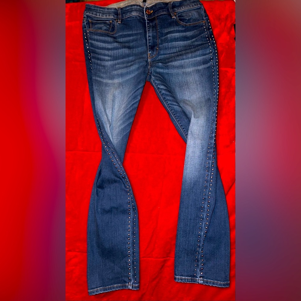 Size 12 White House Black Market/WHBM Embellished Jeans- The Slim Ankle Mid-Rise